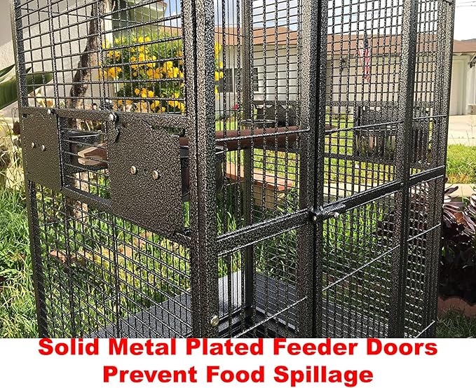 Large Elegance and Durable Wrought Iron Open Play Top Stand Bird Parrot Rolling Cage, Include Metal Seed Guard Solid Metal Feeder Nest Door