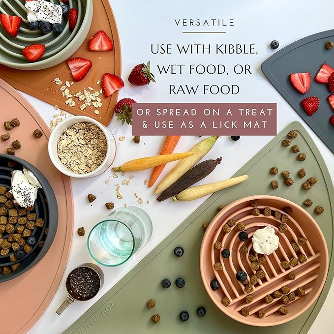 Should We Go? Slow Feeder for Dogs & Puppies, The Slowdown Bowl Silicone Slow Eating, Modern Lick Mat Design, Reduces Gulping, Fits 2 Cups, 7.5” Across x 1.5” Tall, Mealtime Challenge, Medium-Tan