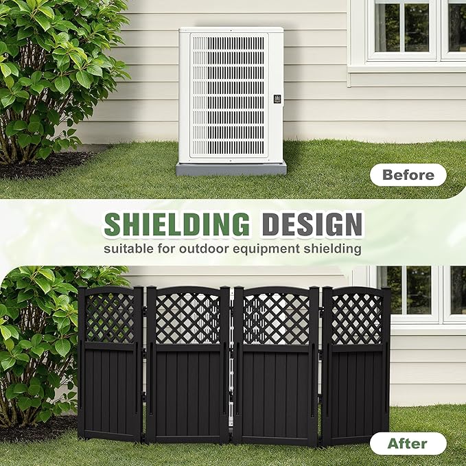 Greesum Air Conditioner Privacy Fence Screen, 4 Panels Trash Can Enclosure, 49.45" H x 22.62" W, Weather Resistant for Outdoor Pool Equipment, Garbage Bins, Black