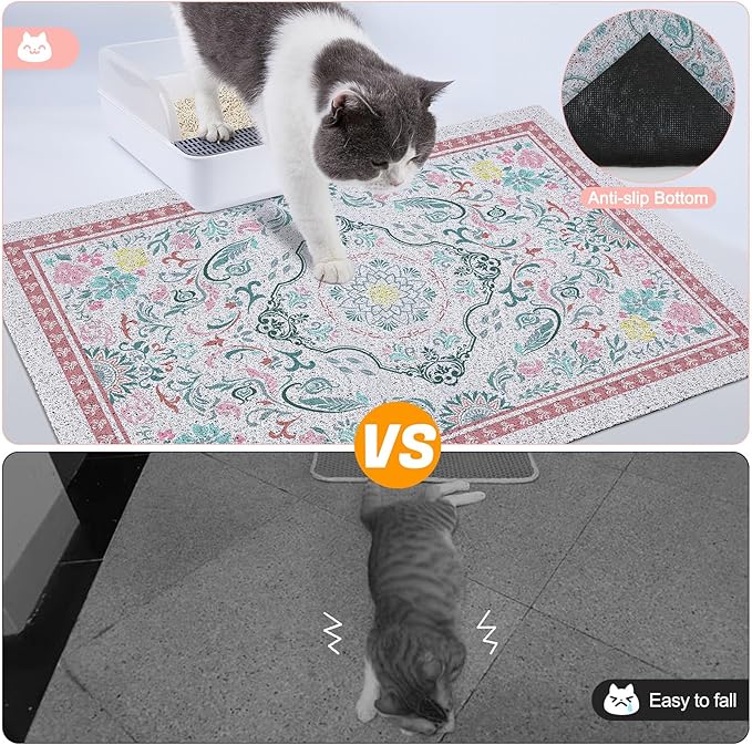 Glittme Cat Litter Mat with Non-Slip Bottom Litter Box Mat 33"X22" Litter Trapping Mat Easy to Clean Washable Cat Food Mat for Kitty,L