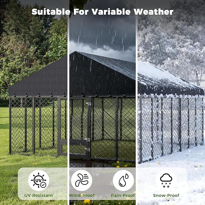 10x20×6.4 FT Heavy Duty Dog Kennel Outdoor with Secure Double Locks and Waterproof & UV Resistant Roof Cover,All Weather Resistant Anti-Rust Metal Enclosure for Large Dogs