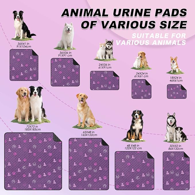 WanpeeGoo Washable Pee Pads for Dogs Mat, 2 Pack Absorbent Reusable Training Dog Pads Pet Puppy Pads, Non-Slip Potty Pads for Whelping, Playpen, Crate, Bed, Purple 24"x36"