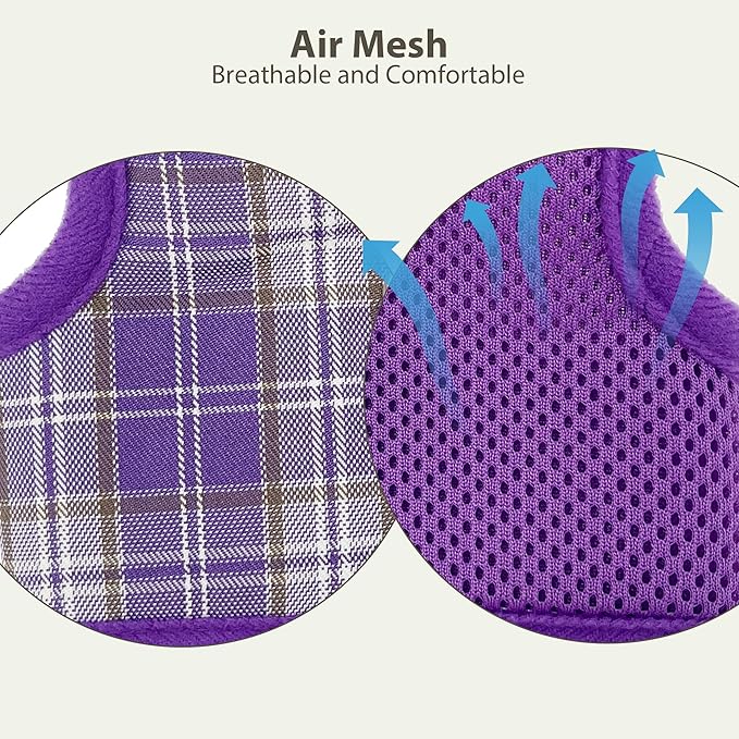 AIITLE Bunny Harness and Leash Set Escape Proof - Magic Tape Design, Lightweight Plaid Pattern Mesh Padding, No Choke No Pull for Puppy Cat Rat Squirrel Ferret, Outdoor Walking Running, Purple S
