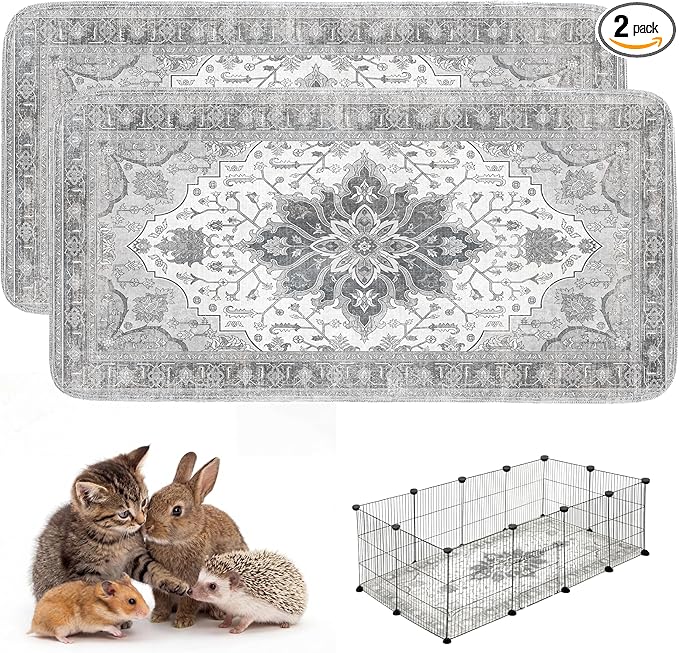 Washable Guinea Pig Pee Pads，Absorbent Reusable Guinea Pig Cage Liners，Waterproof,Leak-Proof & Non-Slip Potty Pads for Small Animals Rabbit Hamster Rat(Gray Floral, 24" x48" )