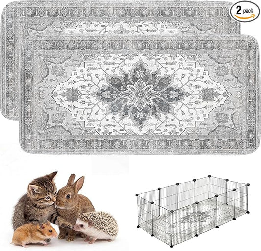 Washable Guinea Pig Pee Pads，Absorbent Reusable Guinea Pig Cage Liners，Waterproof,Leak-Proof & Non-Slip Potty Pads for Small Animals Rabbit Hamster Rat(Gray Floral, 24" x48" )