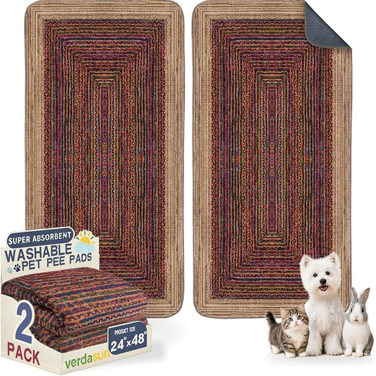 Washable Pee Pads for Dogs, Reusable Puppy Potty Training Pads, Ultra-Absorbent Thick Waterproof Leak-Proof Non-Slip Pads & Mat for Crate, Playpen, Floor, Whelping & Housebreaking , 2 Pack 24"x48"