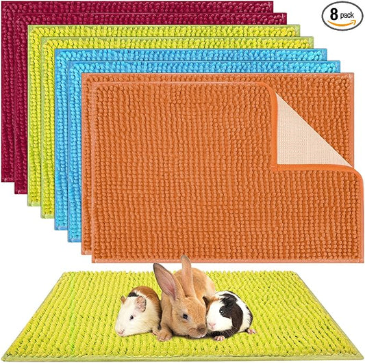 Barydat 8 Pcs Guinea Pig Cage Liner for Guinea Pig Cage Bedding Reusable Rabbit Mat Pad Washable Training Pad Animal Sleeping Bedding Mat(24x16'',Champagne, Lake Blue, Dark Purple, Grass Green)