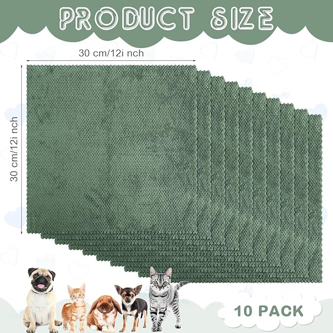 VitalCozy 10 Pcs Guinea Pig Cage Liners Washable Rat Bedding for Guinea Pigs Controlling Absorbent Waterproof Pee Pads Blanket for Rabbits Hamster Small Animal Chinchilla(Grid,12x12 Inch,Dark Geen)
