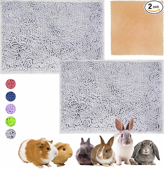 Guinea Pig Cage Liner Bedding 2 PCS, Washable Guinea Pig Bed Mat, Extra Absorbent Rabbit Pee Pad Reusable, Non-Slip Fleece Blanket for Bunny and Small Animal Cage Accessories (Grey, 24"x16")