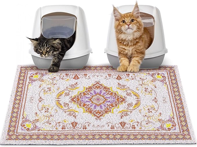 Glittme Cat Litter Mat with Non-Slip Bottom Litter Box Mat 33"X22" Litter Trapping Mat Easy to Clean Washable Cat Food Mat for Kitty,L