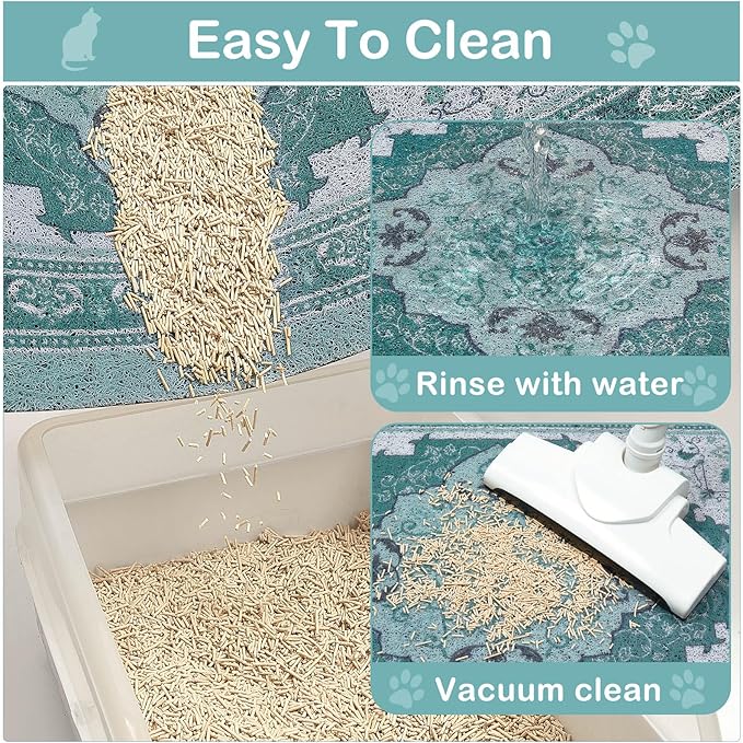 Glittme Cat Litter Mat with Non-Slip Bottom Litter Box Mat 24"X15" Litter Trapping Mat Easy to Clean Washable Cat Food Mat for Kitty,S