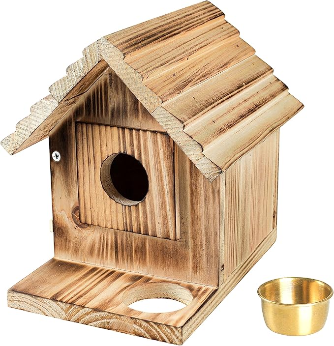 Bird House for Outside, Wooden Bluebird House with Predator Guard, Hanging Wild Bird Feeder, Outdoor Birdhouse for Clearance, Garden Bird Nesting Box for Country Cottages