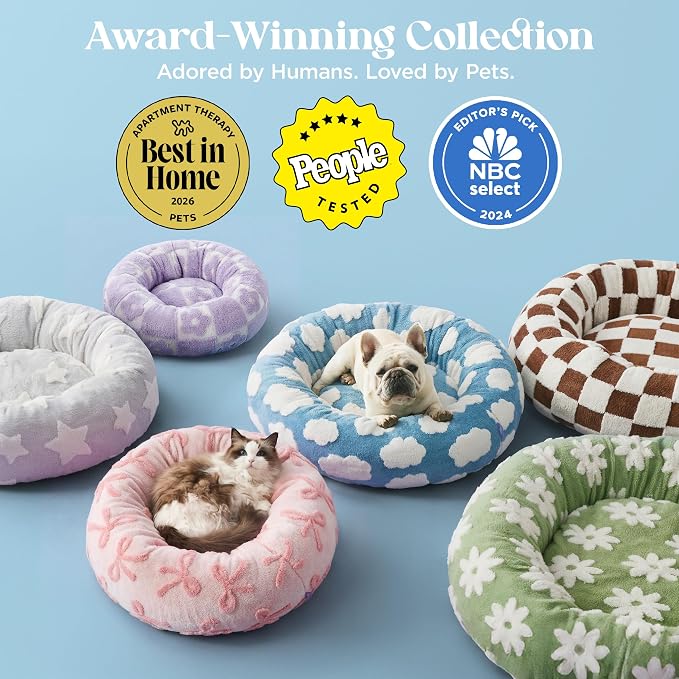LE SURE Shown on TV Donut Small Dog Bed - Round Cat Beds Indoor Calming Gift for Pets, Cute Modern Beds with Jacquard Shaggy Plush & Anti Slip Bottom, 27 Inch, Green