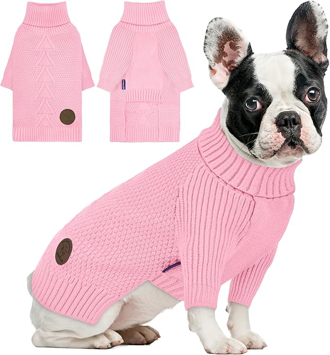 cyeollo Dog Sweater Warm Turtleneck Knitwear Pullover Sweaters with Long Sleeves Soft Winter Dog Clothes Sweaters for Dogs,Pink, L