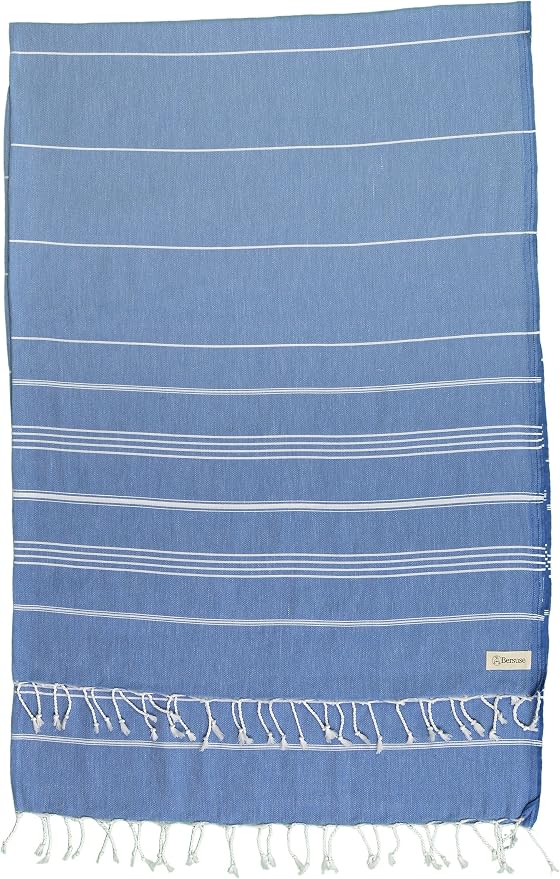 Bersuse 100% Cotton Anatolia XL Throw Blanket Turkish Towel - 61x82 Inches, Grey Blue