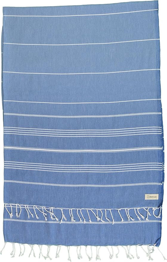 Bersuse 100% Cotton Anatolia XL Throw Blanket Turkish Towel - 61x82 Inches, Grey Blue