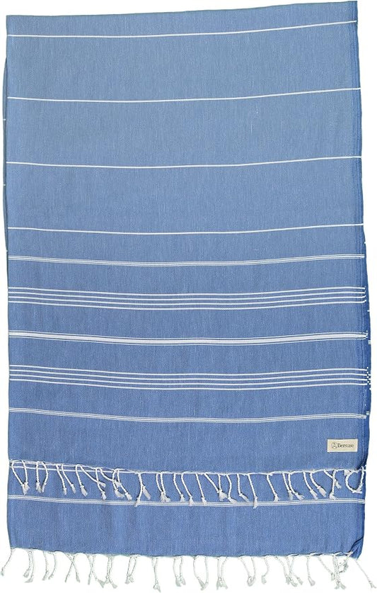 Bersuse Towels Anatolia XL Beach Blanket Throw Blanket Turkish Towel 100% Cotton Extra-Large Quick-Dry Lightweight Premium Peshtemal Towel - 61x82 Inches, Grey Blue (Set of 6)