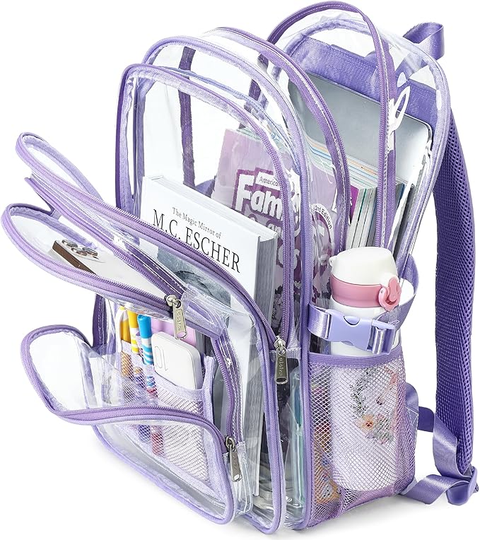 abshoo Large Heavy Duty Girls Clear Backpack for School Bookbag Transparent Multi Pocket Backpacks for Women (Purple)