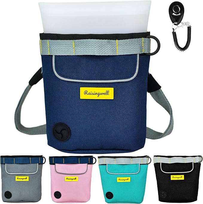Raisingwell Dog Treat Pouch for Pet Walking and Training with Clicker 2 Cup Silicone Bag Small Fanny Pack Holder for Puppy Snack Dispenser Kit for Leash and Outdoor Use (Blue)