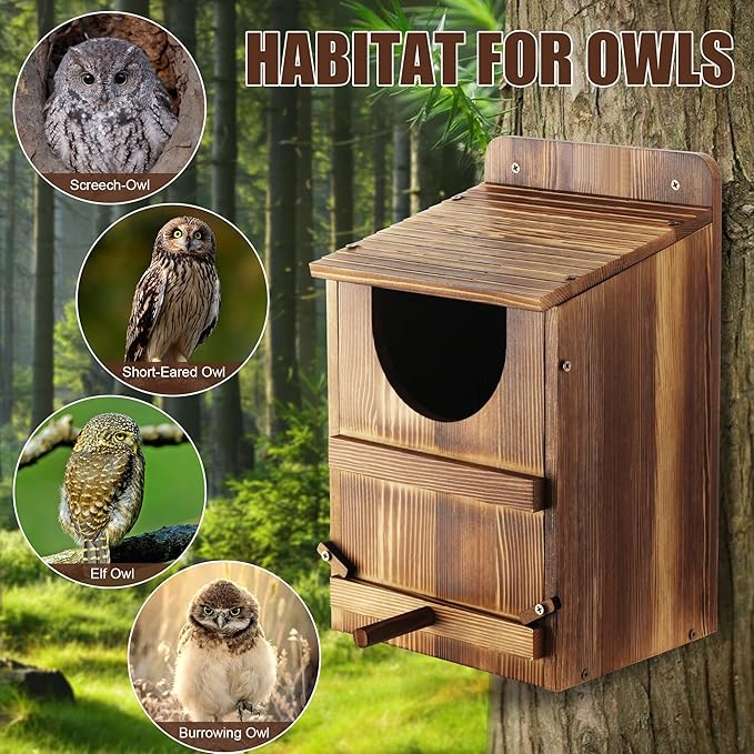 Owl House, Barn Owl Nesting Box with Bird Stand and Wood Shavings, Large Wooden Screech Nesting Box for Outside, Nest Box for Wild Birds, Barn, Screech, Eagle, 1 Set