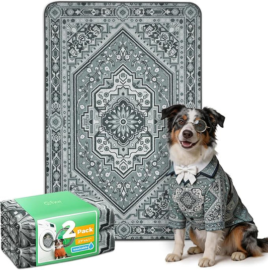 FXW Washable Pee Pads for Dogs, Puppy Pads with Super Absorbent, Specifically Designed for 42inch Cages, 27" x 41" Rectangle, Boho Grey, 2 Packs