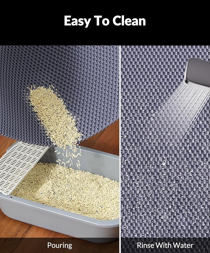 Cooyes Cat Litter Mat - Cut to Fit Any Place, 47"x35" Extra Large Litter Trapping Mat for Litter Box, Easy to Clean, Waterproof & Non-Slip Kitty Pad, Scatter Control to Protect The Floor (Grey)