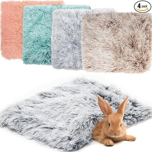 Guinea Pig Blankets 4 Pack, Warm Cozy Pet Cage Accessories for Guinea Pig Hedgehog Rabbit Hamster Chinchilla Ferret Small Animals, Fleece Cage Liners Bedding Mat Washable for Cold Weather