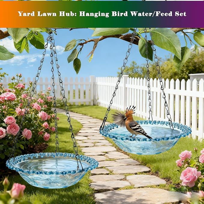4 Pack Super Value Hanging Plastic Bird Baths and Feeders for Outdoors Bird Water Bowls and Seed Trays Set Attract Wild Birds Garden Yard Decor Gift (4 Pack Blue)