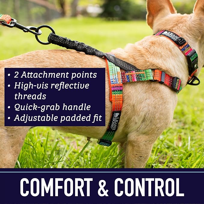 Leash Boss No Pull Dog Harness, Easy Walk for Small, Medium, and Large Pets, Reflective with Rear and Front Clip Attachment (Wave Pattern, Extra Large)