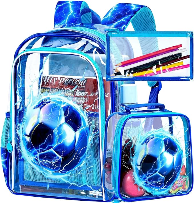 KLFVB 3PCS Clear Backpack for Girls and Boys, Kids See Through Backpacks Stadium Approved, Transparent Bookbag for Elementary