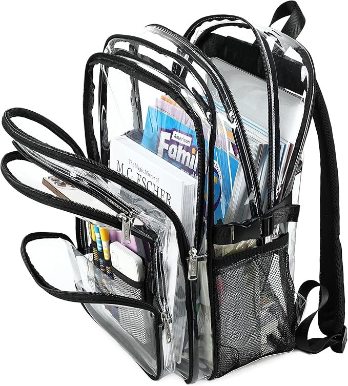 abshoo Large Heavy Duty Clear Backpack For School Bookbag Transparent Multi Pocket Backpacks (Black)