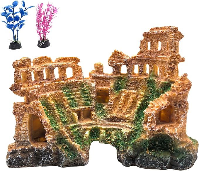 M2cbridge Aquarium Decor Antique Roman Column Ruin Rome Colosseum | Natural colors careful craft, perfect resting spot, solid and sturdy