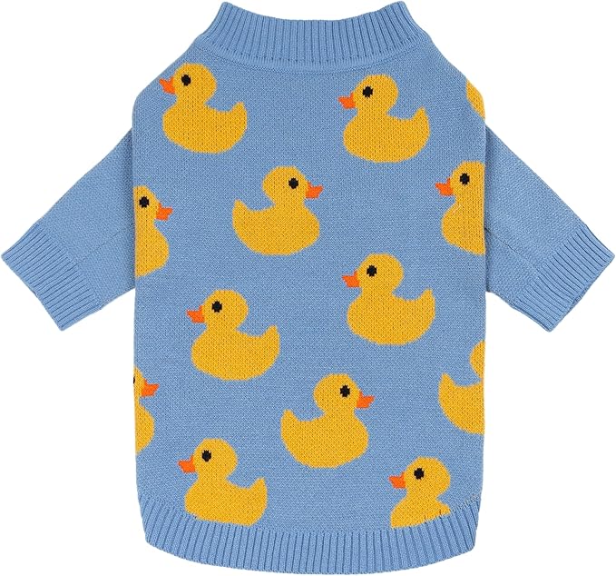 Fitwarm Funny Duck Dog Sweater, Thermal Dog Winter Clothes for Small Dogs Boy Girl, Pet Outfit, Blue, Yellow, Large