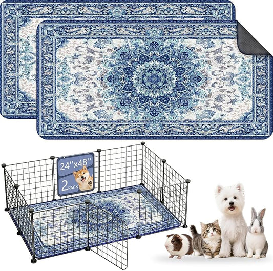 Washable Pee Pads for Dogs, Reusable Puppy Potty Training Pads, Ultra-Absorbent Thick Waterproof Leak-Proof Non-Slip Pads & Mat for Crate, Playpen, Floor, Whelping & Housebreaking , 2 Pack 24"x48"