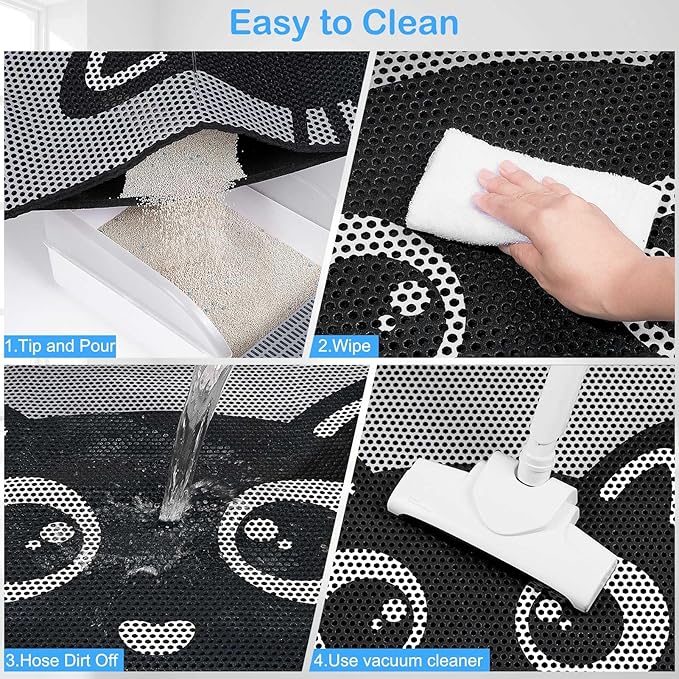 Bienbee Cat Litter Mat, 46"x27" Jumbo Litter Mat Double Layer Litter Trapping Mat,Reduces Tracking and Keeps Floors Clean, Black Cat XL