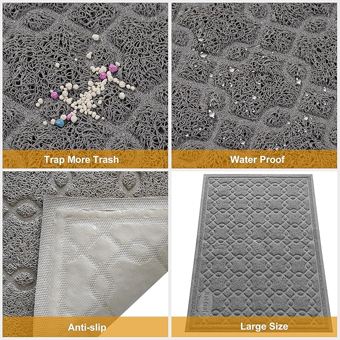 Cat Litter Box Mat, 35" x 24" Large Kitty Litter Trapping Mat Keep Floor Clean, Litter Box Mat Scatter Control, Waterproof, Easy to Clean, Durable Large Size Litter Mats for Floor
