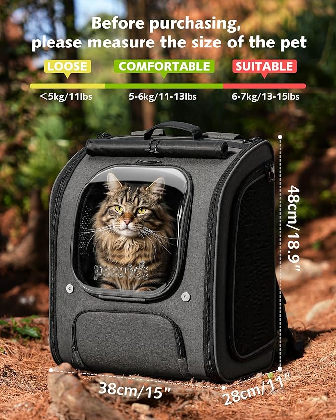 Pecute Cat Backpack Carrier XL, Large Space Cat Bubble Backpack, Breathable Cat Carrier, Shaded Dog Backpack Carrier, Ergonomic 3D Design for Travel, Hiking, Suitable for Shopping, and Vet, Gray