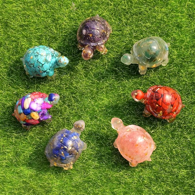 8PCS Crystal Turtle Figurine Set for Teens- Handmade Sea Turtle Resin Decor for Home, Office & Fish Tank, Healing Crystal Animal Statues for Desk, Shelf or Meditation Space Gift