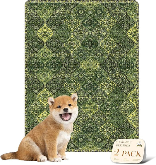 nunubaby Washable Pee Pads for Dogs, Stylish, Non-Slip and Leak-Proof Pee Pads. Reusable Potty Pads for Dogs for Crates and Floors.(Green/Multi,18" x24" )