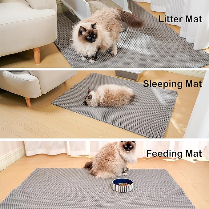 Cat Litter Mat for Litter Box, 30"×21" Double Layer Trapping Mat, Non-Slip Water Proof Kitty Liiter Pad, Grey