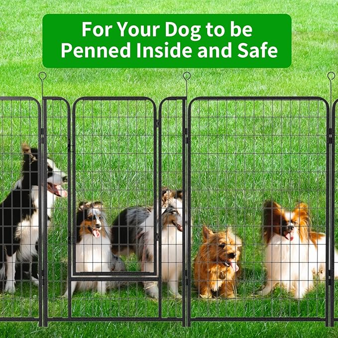 Kfvigoho Dog Playpen Outdoor Extra Wide 16 Piece Panels Heavy Duty Dog Fence 50" Height Anti-Rust with Doors Portable for RV Camping Yard, Total 42FT, 140 Sq.ft, Snowy Black
