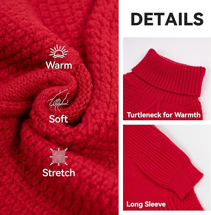 cyeollo 3XL Dog Christmas Sweaters for Large Dogs Girl, Stretchy & Cozy Warm Knit Doggy Sweater with Sleeves Turtleneck Fall Winter Cold Weather Big Dog Clothes Like Doberman Labrador, Red XXXL