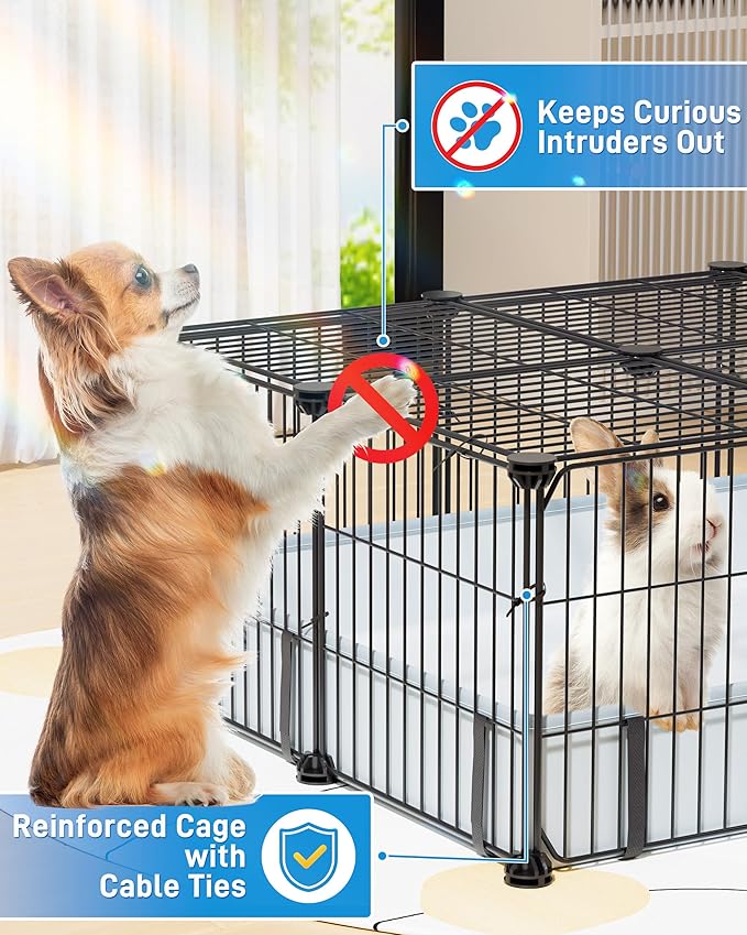 BUCATSTATE Guinea Pig Cages with Floor Mat, 20 Panels Guinea Pigs Playpen with Top Cover, Metal Rabbit Cage Indoor for Hedgehogs, Quail, Chickens (47" L x 24" W x 12" H)