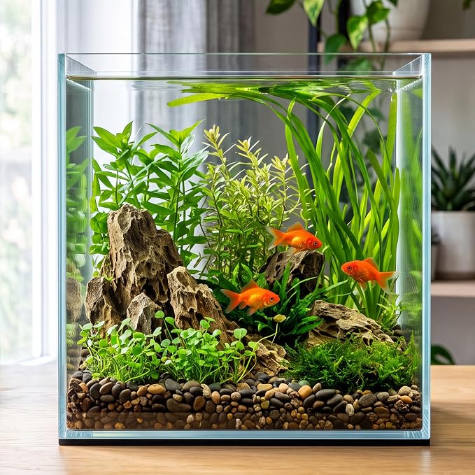 Cirrsondy 3.17 Gallon Glass Fish Tank, Low Maintenance Small Aquarium for Betta Fish, Snails, Shrimp & Aquatic Plants