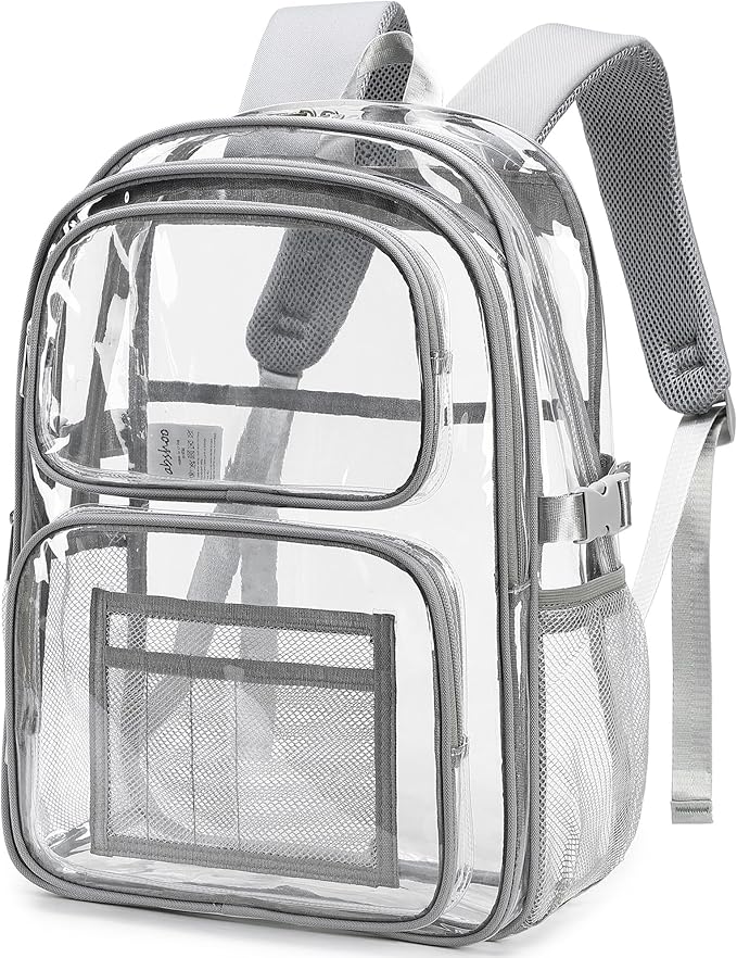 abshoo Large Heavy Duty Clear Backpack For School Bookbag Transparent Multi Pocket Backpacks (Grey)
