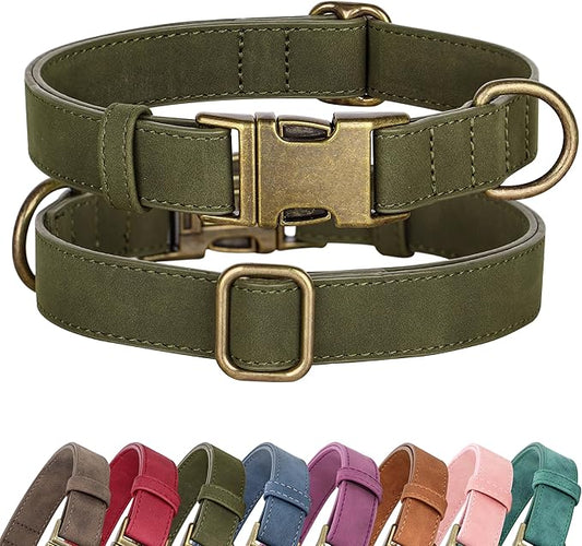 Didog Soft PU Leather Dog Collar, Stylish Quick Released Dog Collars for Large Dogs, Easy Clean Adjustable Pet Collar for Daily Walking, Dark Green, XL Fit 20-26" Neck