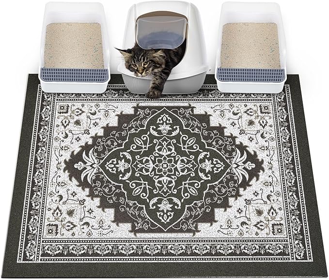 Glittme Cat Litter Mat with Non-Slip Bottom Litter Box Mat 40"X30" Litter Trapping Mat Easy to Clean Washable Cat Food Mat for Kitty,XL