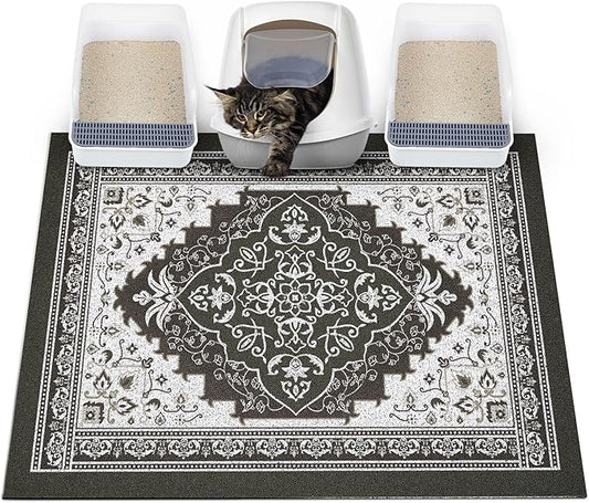 Glittme Cat Litter Mat with Non-Slip Bottom Litter Box Mat 40"X30" Litter Trapping Mat Easy to Clean Washable Cat Food Mat for Kitty,XL
