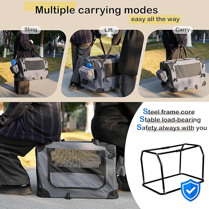 Prutapet Expandable Large Cat Carrier for 2 Cats Big Cat 20lbs+ Soft Sided Portable Crate 24"x16.5"x16.5" for Car Traveling Long Trips Ride with Collapsible Bowl and Litter Box