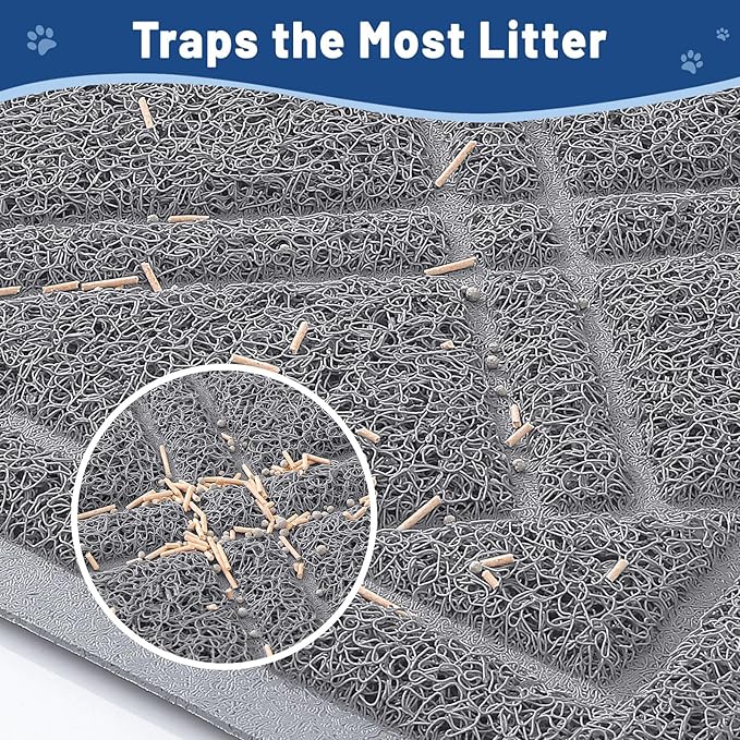 Smiry Cat Litter Box Mat 36x24, Non-Slip Water Resistant Litter Trapping Mat, Easy Clean Less Waste and Urine-Locking Cat Carpet for Indoor, Grey